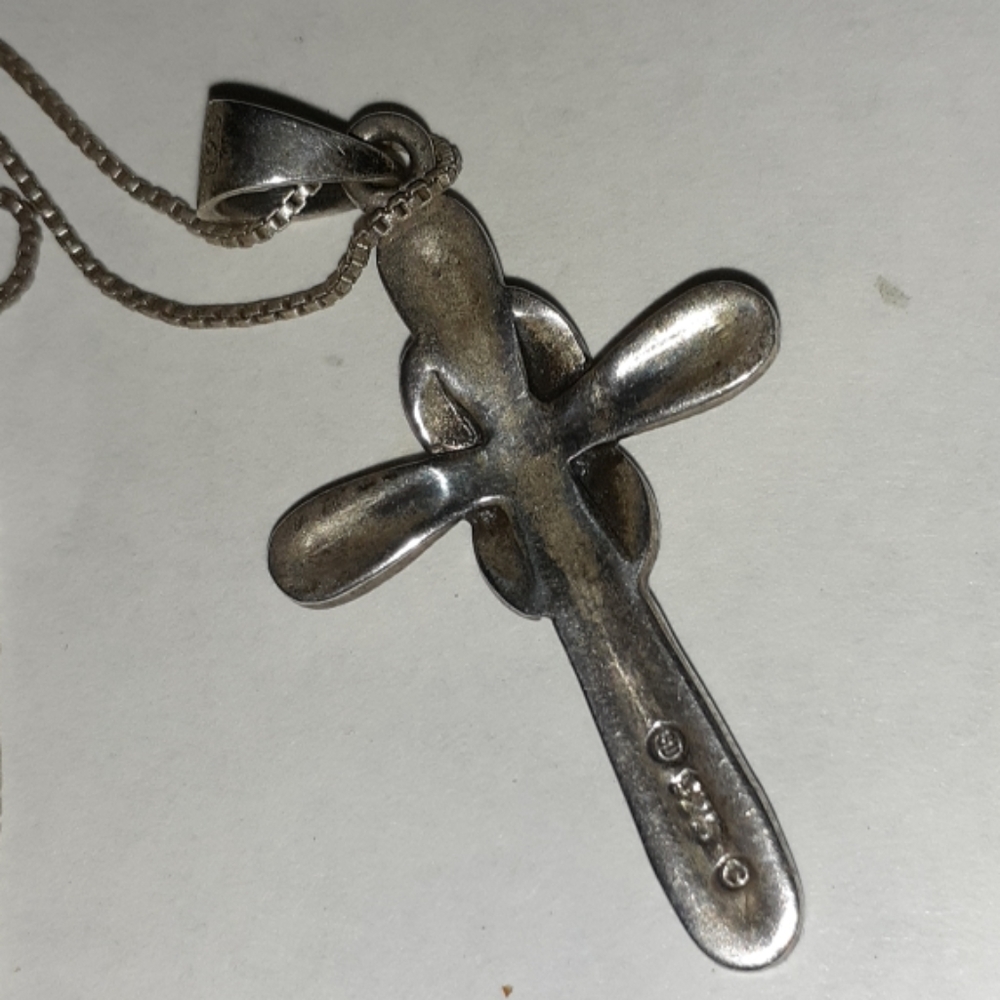 Vtg Real Italy Marcacite & 925 Silver Cross - image 3